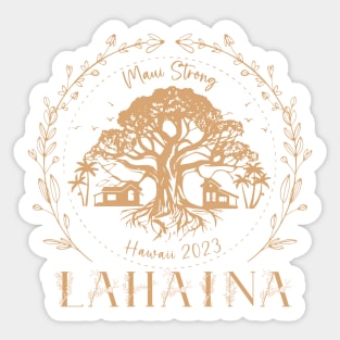 Golden Maui Strong, Lahaina Strong Banyan Tree, Maui Fire Relief Hawaii Shoreline, Fire Victim Fundraiser Gold Sticker